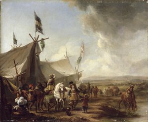 Frente a la carpa del mercado